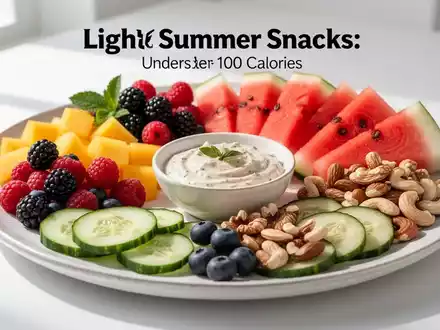 Ein ansprechend angerichteter Teller mit verschiedenen kalorienarmen Sommer-Snacks wie Wassermelone, Beeren, Gurken und Nüssen. - Foto: über boerse-global.de