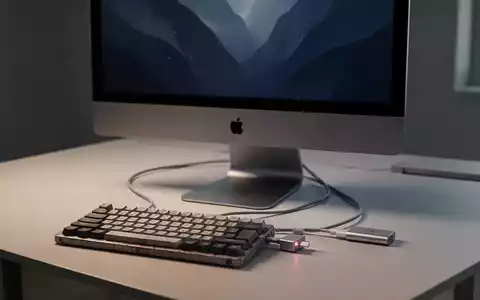 Moderner Apple M4 iMac auf einem Schreibtisch, verbunden mit einer Retro-Kabeltastatur, zeigt Technologie-Kompatibilität. - Foto: über boerse-global.de