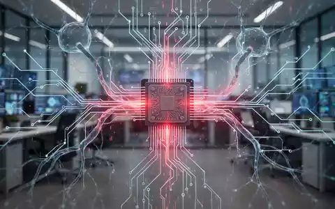 Abstrakte Darstellung eines komplexen digitalen Netzwerks mit unterbrochenen Verbindungen und einem glühenden roten Datenstrom, symbolisiert KI-Sicherheitsbedenken. - Foto: über boerse-global.de