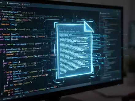 Nahaufnahme eines Computerbildschirms mit Java-Code und digitaler Darstellung eines eingescannten Dokuments. - Foto: über boerse-global.de