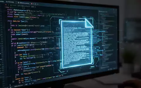 Nahaufnahme eines Computerbildschirms mit Java-Code und digitaler Darstellung eines eingescannten Dokuments. - Foto: über boerse-global.de