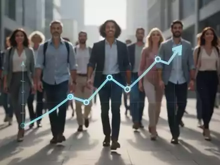 Eine Gruppe unscharfer Personen im Hintergrund, im Vordergrund ein stilisiertes Grafikelement, das positive Gesundheitsdaten darstellt. - Foto: über boerse-global.de