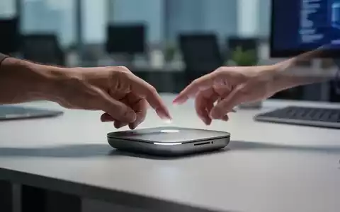 Eine Hand bedient ein schlankes, minimalistisches Tech-Gadget auf einem modernen Schreibtisch, unscharfer Bürohintergrund. - Foto: über boerse-global.de
