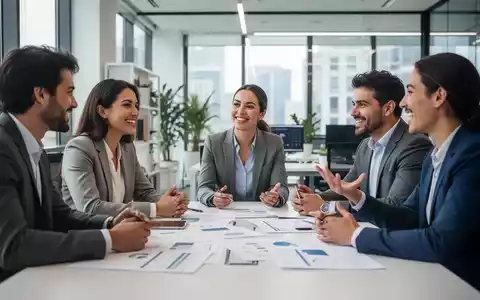 Ein diverses Team arbeitet in einem modernen Büro zusammen, diskutiert lebhaft an einem Tisch und tauscht Ideen aus. - Foto: über boerse-global.de