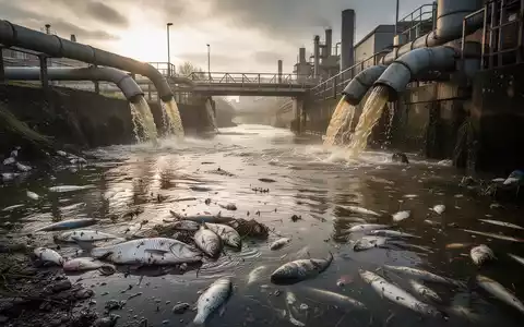 Ein verschmutzter Fluss in England mit trübem Wasser und Industrieabfällen, die ins Wasser geleitet werden. - Foto: über boerse-global.de