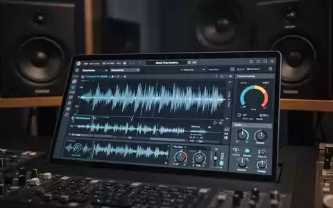 Nahaufnahme einer digitalen Audioworkstation-Oberfläche mit Schallwellen und Reglern, die fortschrittliche Klangformungssoftware symbolisiert. - Foto: über boerse-global.de