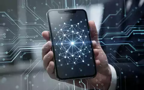 Nahaufnahme eines Smartphone-Bildschirms mit leuchtendem, komplexem Netzwerk digitaler Knoten, das fortschrittliche KI und Technologie symbolisiert. - Foto: über boerse-global.de