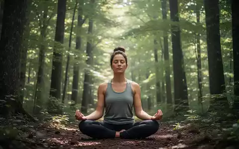 Eine Person meditiert oder atmet tief in einem ruhigen Wald, umgeben von grünen Bäumen. Symbolisiert natürliche Blutdrucksenkung. - Foto: über boerse-global.de