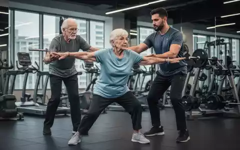 Älterer Mensch bei einer koordinierten Übung mit einem Trainer, symbolisiert die Verbindung von Körper und Geist und Neuroathletik. - Foto: über boerse-global.de