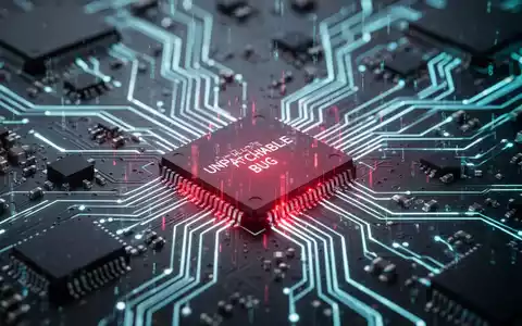 Nahaufnahme einer hochmodernen Leiterplatte mit Mikrochips und leuchtenden Datenpfaden, wobei ein Chip rot glüht, um eine Hardware-Schwachstelle darzustellen. - Foto: über boerse-global.de