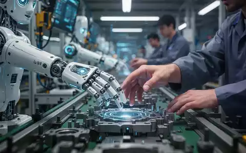 Humanoider Roboter und menschlicher Arbeiter kooperieren an einem Bauteil in einer modernen Fabrikumgebung. - Foto: über boerse-global.de