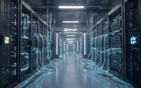 Innenraum eines modernen KI-Rechenzentrums mit leuchtenden Serverracks, komplexer Verkabelung und Flüssigkeitskühlung, Symbol für fortschrittliche KI-Infrastruktur. - Foto: über boerse-global.de