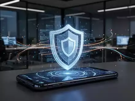 Smartphone-Bildschirm mit digitalem Schildsymbol für KI-gestützte Sicherheit gegen Betrugsanrufe. - Foto: über boerse-global.de