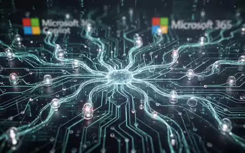 Leuchtendes, komplexes neuronales Netz mit Datenströmen, das die KI-Integration in Microsoft 365 Copilot zur Fehlerreduktion symbolisiert. - Foto: über boerse-global.de
