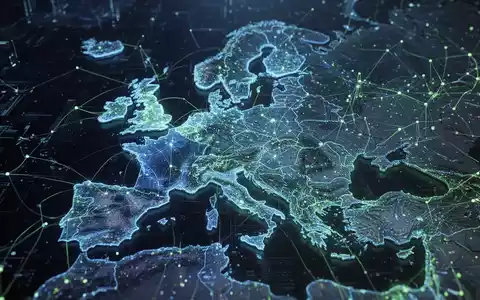Eine stilisierte 3D-Karte Europas aus leuchtenden digitalen Netzwerken und Datenströmen, die technologische Souveränität symbolisiert. - Foto: über boerse-global.de