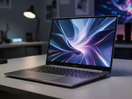 Schlanker, silberner Laptop mit leuchtendem Bildschirm auf modernem Schreibtisch, deutet auf hohe Leistung und kreative Arbeit hin. - Foto: über boerse-global.de
