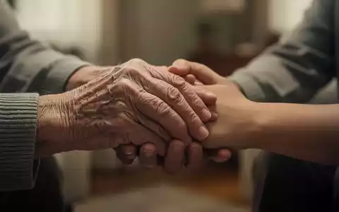 Eine ältere, leicht zitternde Hand ruht sanft auf der Hand einer jüngeren Person, symbolisierend Pflege und Demenz. Fokus auf die Hände. - Foto: über boerse-global.de
