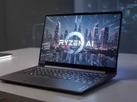 Schlankes, modernes Lenovo-Laptop mit fortschrittlicher Grafik, geöffnet auf einem minimalistischen Schreibtisch mit Umgebungslicht. - Foto: über boerse-global.de