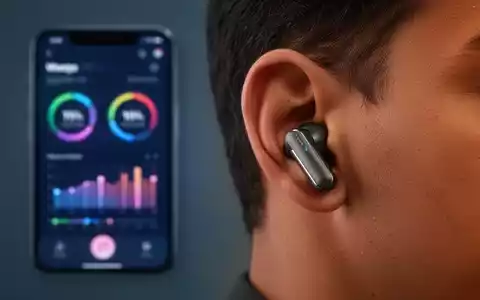 Ohr mit modernem Ohrhörer, unscharfer Smartphone-Bildschirm mit Gesundheitsdaten und Audioeinstellungen im Hintergrund. - Foto: über boerse-global.de