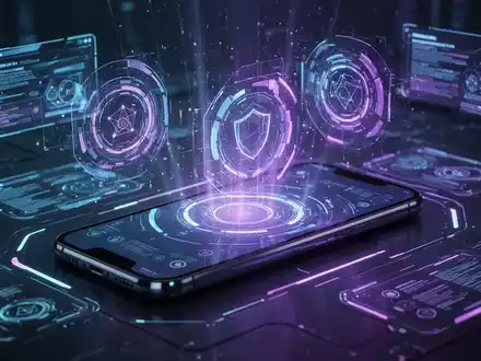 Stilisiertes Smartphone mit futuristischen Hologramm-Projektionen, die ein neues Betriebssystem darstellen. - Foto: über boerse-global.de