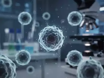 Nahaufnahme von Exosomen, die mit einem sanften, biolumineszenten Leuchten vor einem unscharfen Laborhintergrund schweben. - Foto: über boerse-global.de