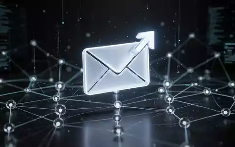 Leuchtender digitaler Umschlag mit Rückgängig-Pfeil, symbolisiert E-Mail-Rückruf, über vernetzten digitalen Knoten. - Foto: über boerse-global.de