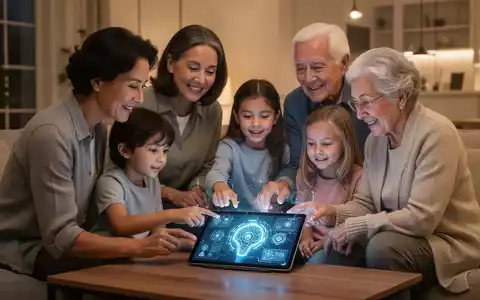 Mehrere Generationen einer Familie interagieren mit einem Tablet. - Foto: über boerse-global.de