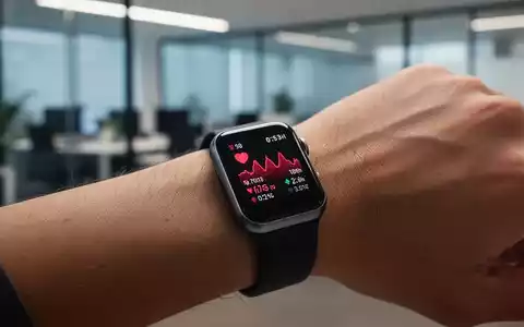 Ein Fitness-Tracker am Handgelenk zeigt Gesundheitsdaten in einer modernen Büroumgebung. - Foto: über boerse-global.de