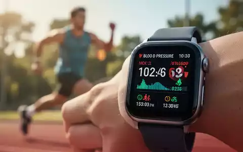 Eine Smartwatch zeigt Gesundheitsdaten an, während eine Person im Hintergrund unscharf trainiert. Fokus auf digitale Gesundheitsüberwachung. - Foto: über boerse-global.de