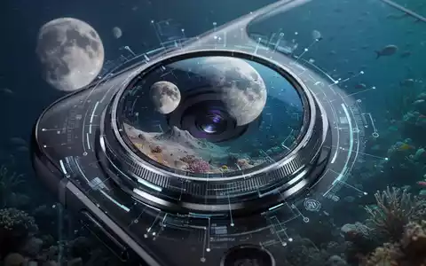 Nahaufnahme einer High-Tech-Smartphone-Kamera, die Mondoberfläche und Unterwasserszene spiegelt. - Foto: über boerse-global.de