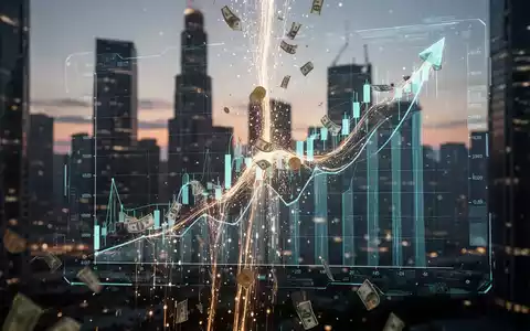 Abstrakte Darstellung von Kapitalerhöhung und Finanzwachstum mit digitalem Geld, das in einen steigenden Aktienchart fließt. - Foto: über boerse-global.de
