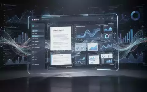 Leuchtende digitale Oberfläche mit editierbaren Dokument- und Präsentationsvorlagen, abstrakte Daten im Hintergrund. - Foto: über boerse-global.de