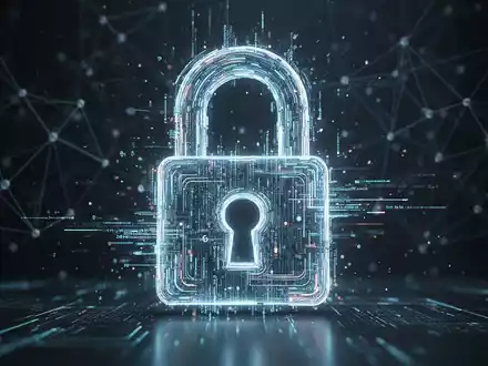 Ein digitales Vorhängeschloss aus leuchtenden Datenströmen, das Datensicherheit und einen Netzwerkeinbruch darstellt. - Foto: über boerse-global.de