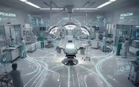 Abstrakte Darstellung eines Netzwerks von Krankenhäusern, das Spezialisierung und Datenfluss im Gesundheitswesen symbolisiert. - Foto: über boerse-global.de