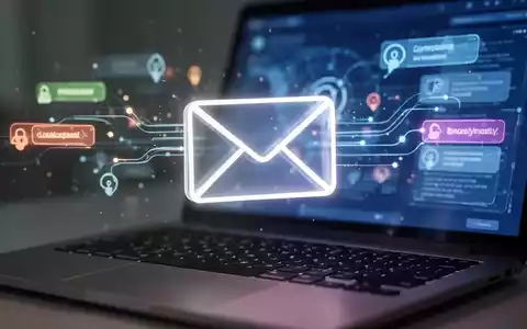 Ein leuchtendes E-Mail-Symbol schwebt über einer Laptop-Tastatur, mit unscharfer digitaler Oberfläche im Hintergrund, symbolisiert E-Mail-Kommunikation und Benachrichtigungen. - Foto: über boerse-global.de
