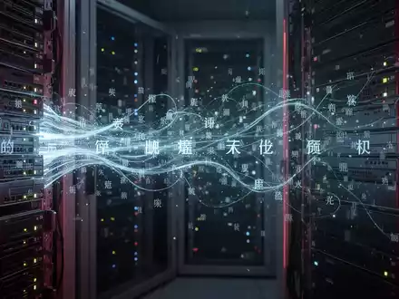 Digitale Daten fließen von einem Serverrack in ein leuchtendes Netzwerk, mit dezent eingewebten chinesischen Schriftzeichen im Datenstrom. - Foto: über boerse-global.de