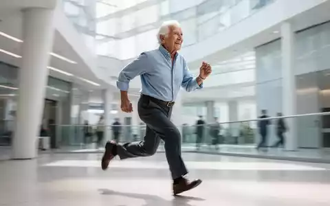 Eine ältere Person, die schnell durch eine moderne Architektur geht, symbolisiert Mobilität und kognitive Gesundheit im Alter. - Foto: über boerse-global.de