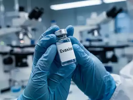 Nahaufnahme der Hände eines Wissenschaftlers, der in einem Labor ein Reagenzglas mit der Aufschrift „Evaxion“ hält. - Foto: über boerse-global.de