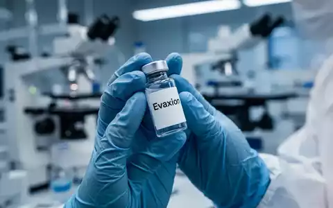 Nahaufnahme der Hände eines Wissenschaftlers, der in einem Labor ein Reagenzglas mit der Aufschrift „Evaxion“ hält. - Foto: über boerse-global.de
