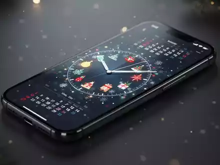 Smartphone-Bildschirm mit weihnachtlichem Wecker-Interface und hervorgehobenen Kalenderdaten, Symbol für die neue iOS 27-Funktion. - Foto: über boerse-global.de