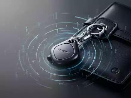 Ein schlanker, moderner Samsung SmartTag 3 Tracker an einem Schlüsselring, der subtil eine digitale Ortung signalisiert. - Foto: über boerse-global.de