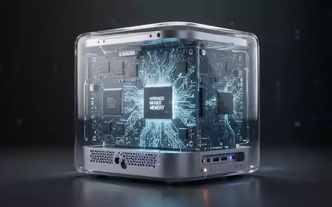 Nahaufnahme eines futuristischen Apple Mac Studio mit beleuchteten Innenkomponenten, die fortschrittliche Computertechnik und Speichererweiterung darstellen. - Foto: über boerse-global.de