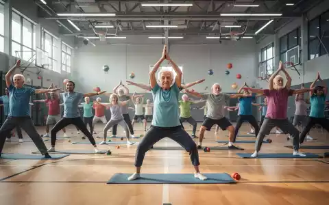 Eine vielfältige Gruppe von Menschen, jung und alt, nimmt an einer Gemeinschaftssportveranstaltung in einer modernen Sporthalle teil. - Foto: über boerse-global.de