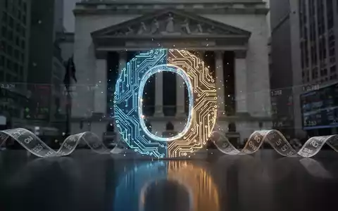 Stilisiertes 'O' für OpenAI aus leuchtenden Leiterbahnlinien, mit schwachem Börsenticker und verschwommener NYSE. - Foto: über boerse-global.de