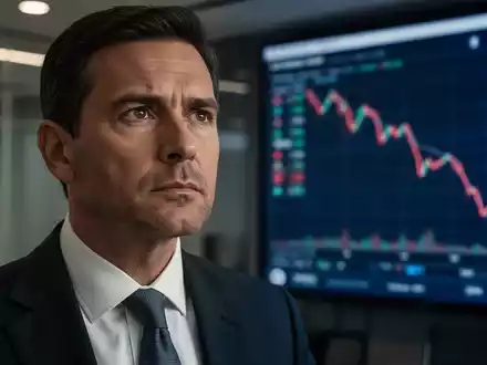 Ein nachdenklicher CEO in einem modernen Büro mit unscharfen Finanzdiagrammen im Hintergrund, die einen Abwärtstrend zeigen. - Foto: über boerse-global.de