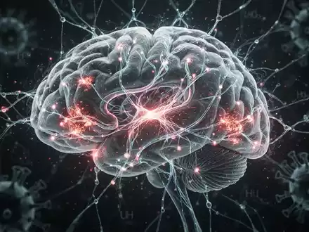 Eine stilisierte Darstellung eines neuralen Netzwerks im Gehirn, das Dopamin-Bahnen mit einigen geschädigten Bereichen zeigt. - Foto: über boerse-global.de