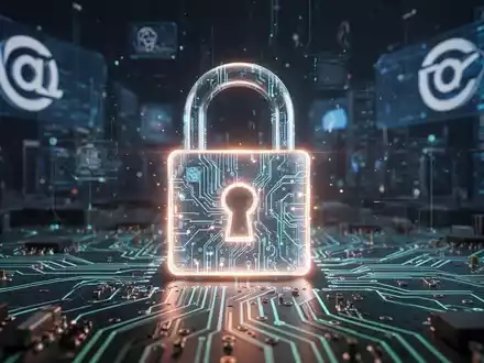 Ein stilisiertes, leuchtendes digitales Vorhängeschloss auf einer Leiterplatte, das Datenschutz und digitale Souveränität symbolisiert. - Foto: über boerse-global.de