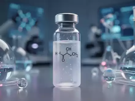 Nahaufnahme eines Labors mit einem Reagenzglas, das eine chemische Formel zeigt, umgeben von wissenschaftlicher Ausrüstung. - Foto: über boerse-global.de