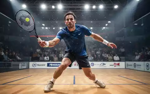 Ein dynamisches Bild eines Squashspielers in Aktion auf einem hell beleuchteten Platz, der die Intensität des Sports hervorhebt. - Foto: über boerse-global.de