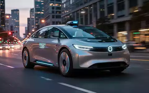 Futuristisches, elegantes autonomes Robotaxi auf einer Stadtstraße in der Dämmerung, ohne sichtbare manuelle Steuerung. - Foto: über boerse-global.de